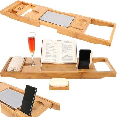Bambus Badewannenregal Home Spa ausziehbar Ablage Weinhalter Tablet Fach