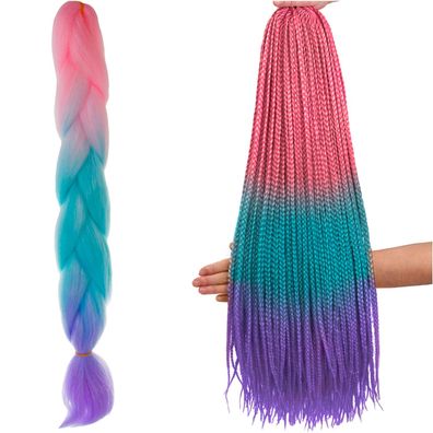 Ombre Kunsthaar Zopf 60cm Synthetische Haarverlängerung grau rosa lila