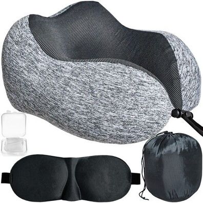 Reiseset Kissen Memory Foam + Augenbinde + Ohrstöpsel mit Transporttasche
