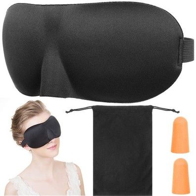 Schlafmaske 3D Augenbinde mit Ohrstöpseln & Etui Reise Schlafbrille Nachtmaske