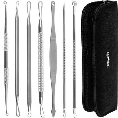 Mitesser Entferner Set 7tlg Edelstahl Komedonenheber Löffel inkl. Etui