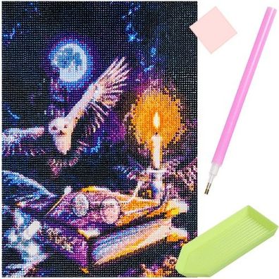 5D Diamant Stickerei Eule 30x40cm DIY Diamond Painting Set mit Zubehör