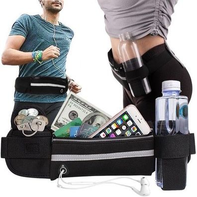 Lauftasche Hüfttasche Sport Bauchtasche verstellbar mit Flaschenhalter & Reflex