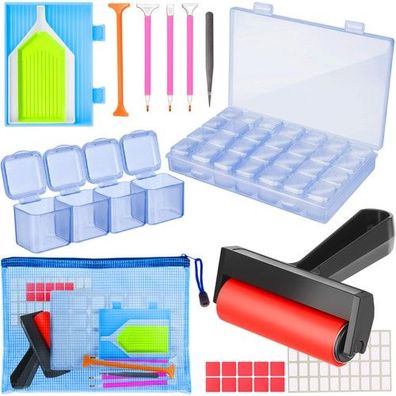 Diamant Stickzubehör Set DIY Zubehör mit Organizer Stiften Pinzette & Walze
