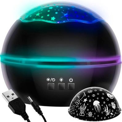 Nachtlicht Kinder Sternenhimmel Projektor Unterwasserwelt Lampe LED Schwarz 2 Filter