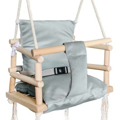 Kinderschaukel ab 12 Monate Indoor Outdoor Babyschaukel Holz Stoff grau 25 kg