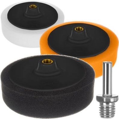 Polierschwamm Set 145mm Auto Polierpad 3 Stück weich mittel hart M14 Adapter