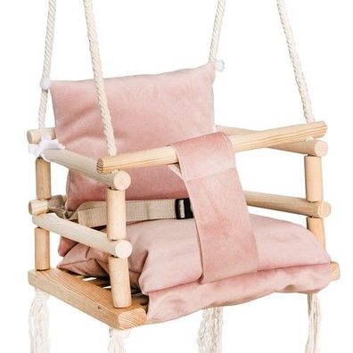 Babyschaukel Indoor Outdoor rosa Kinderschaukel ab 12 Monate Holz Stoff 25kg