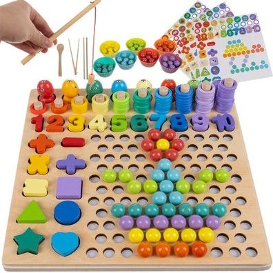 Holzpuzzle Kinder Perlen Mosaik Lernspielzeug Montessori Spiel Zahlen Formen