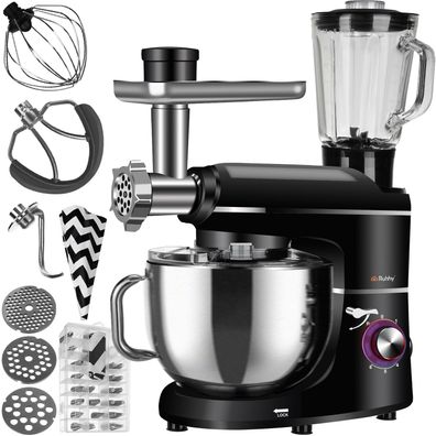 Küchenmaschine 2200W 3in1 Planetenmixer Fleischwolf Mixer 6,2L Schüssel Set