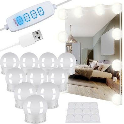 LED Spiegellampen USB 10 Kugeln Schminklicht 30 Modi dimmbar selbstklebend