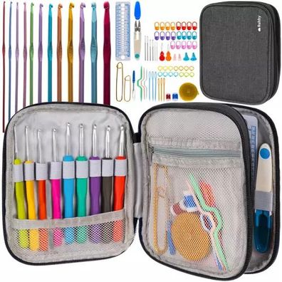 Häkelset 85tlg Häkelnadeln 2.0-8.0 Zubehör Strickset Anfänger Profi Koffer