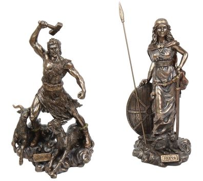 Statuen Set 2 Figuren Freya H 33 cm & Thor H 30 cm Götter aus nordischer Mythologie