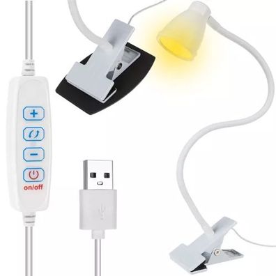 LED Schreibtischlampe mit Clip und Standfuß USB 3 Lichtfarben dimmbar flexibel