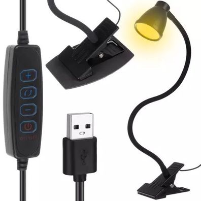 LED Schreibtischlampe USB Klemmleuchte mit Clip & Standfuß 3 Lichtfarben dimmbar