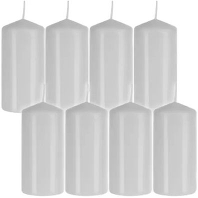 Zylinderkerzen weiß 8er Set Kerzen Dekokerzen Hochzeitskerzen 10x5 cm 20 h