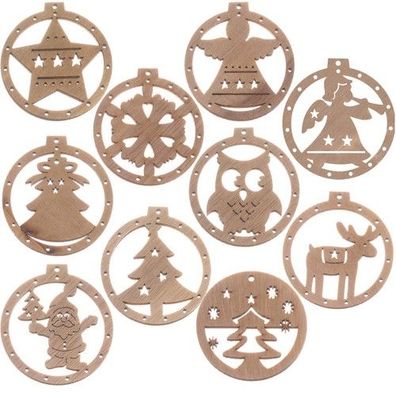 Weihnachtskugeln Holz 10 Stück Christbaumschmuck Anhänger natur Deko DIY Set