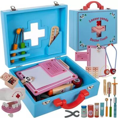 Kinder Arzt Zahnarzt Spielset Holz Koffer Doktor Set Lernspielzeug 43 Teile