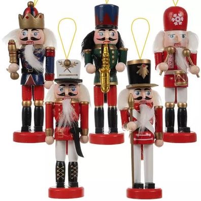 Nussknacker Figuren Set 5tlg Holz Weihnachtsdeko Deko Anhänger Aufsteller 13 cm