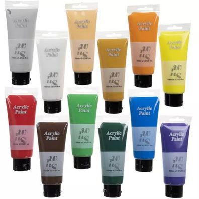 Acrylfarben Set 12x100ml Malfarben Künstlerfarben Basteln Hobby Kinder