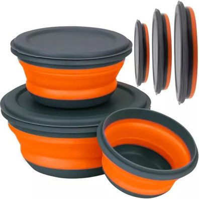 Faltbare Silikon Behälter Set 3 Schüsseln mit Deckel Lebensmittelbox Camping