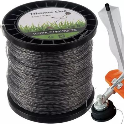 Trimmerschnur 2,4 mm x 100 m gedreht Nylon Faden Spule Rasentrimmer Fadenspule