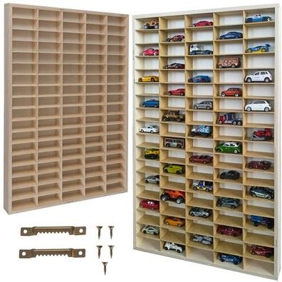 Holzregal 90 Fächer Spielzeugauto Regal Sammler Vitrine Wandregal Kinderzimmer