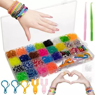 Gummibänder Set 1500tlg Loom Bänder Armband Bastelset Schmuck DIY Box Kinder