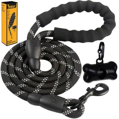 Hundeleine 3m reflektierend Seilleine robust dick mit Karabiner & Kotbeutelbox