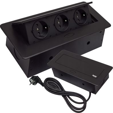 Dreifach Einbausteckdose versenkbar Arbeitsplatte Tischsteckdose Schuko Schwarz