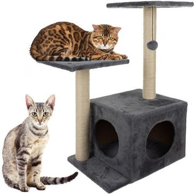 Katzenkratzbaum 71cm grau 4 Etagen Sisal Spielbaum mit Liege & Spielball