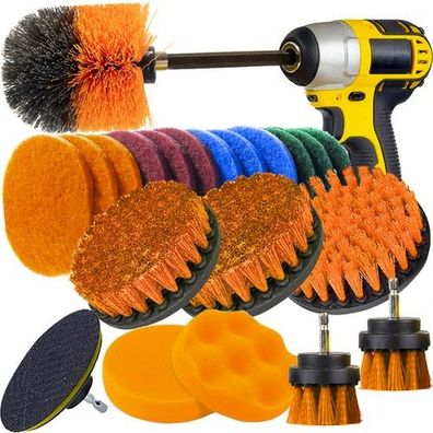 Reinigungs Polier Set 22tlg Bürsten Schwämme Vlies für Bohrmaschine 8 mm Schaft
