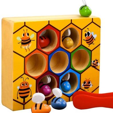 Holzwabenspiel Bienen Spielzeug Montessori Motorik Holzspiel Pinzette Kinder
