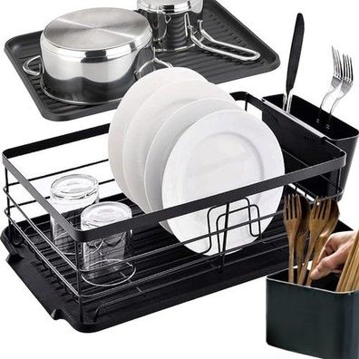 Geschirrabtropfgestell Schwarz Metall Loft Geschirrtrockner mit Besteckfach