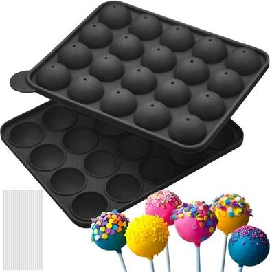 Silikonform Cake Pop Form Backform 20 Kugeln Lutscher Kekse Eis Grau