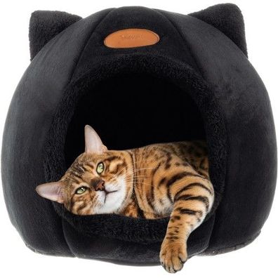 Katzenhaus Katzenbett Katzenhöhle Schwarz mit Kissen Haustierhöhle bis 6 kg