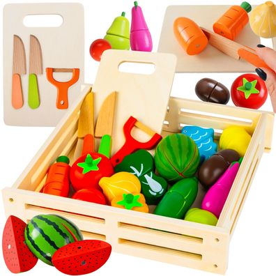 Holz Schneideset Kinder 34-tlg. Obst Gemüse Spielzeug Küche Montessori