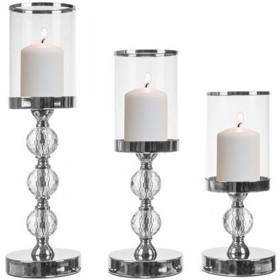 Kerzenständer Set 3tlg Glamour Kristall Glas Silber Deko Ständer Hochzeit Tisch