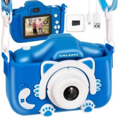 Kinderkamera Blau Full-HD 32GB Selfie Spiele Digitalkamera mit Akku & Zubehör