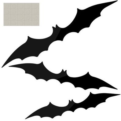 Halloween Fledermaus Set 3tlg Groß Deko Schwarz 31-47 cm mit Klebepads