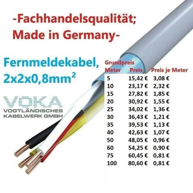 J-Y(St)Y 2x2x0,8 grau Fernmeldekabel Eca, Ader-Kennzeichnung: Farbe
