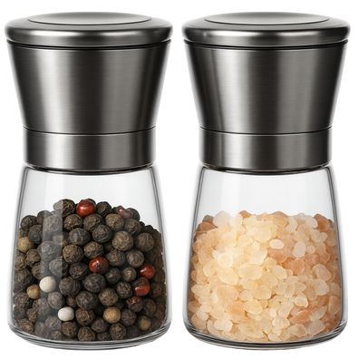 Salz und Pfeffermühle Set Glas manuell 2er Keramikmahlwerk Küche Tisch