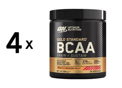 4 x Optimum Nutrition Gold Standard BCAA Train + Sustain (266g) Peach and Passionfrui