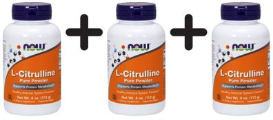 3 x NOW Foods L-Citrulline, 100% Pure Powder - 113g