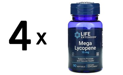4 x Life Extension Mega Lycopene, 15mg - 90 softgels