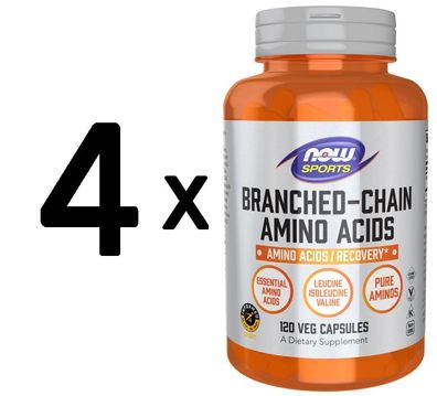 4 x NOW Foods Branched Chain Amino Acids, Capsules - 120 caps