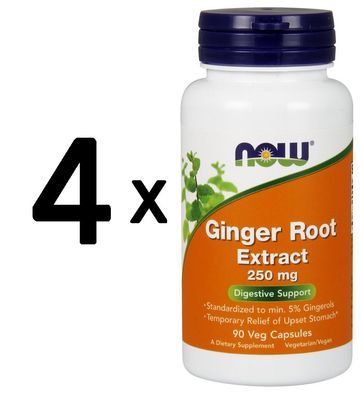 4 x NOW Foods Ginger Root Extract, 250mg - 90 vcaps
