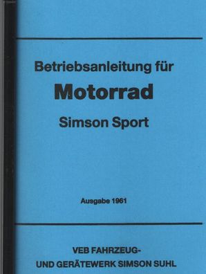 Bedienungsanleitung Simson Sport, DDR Oldtimer, Ost Klassiker
