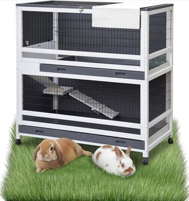 Hasenstall Kaninchenstall Meerschweinchenstall Grau Weiss