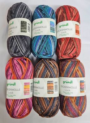 6x 100g Sockenwoll-Paket Gründl Sockenwolle Look 4fach stricken GP 66,58€/1kg